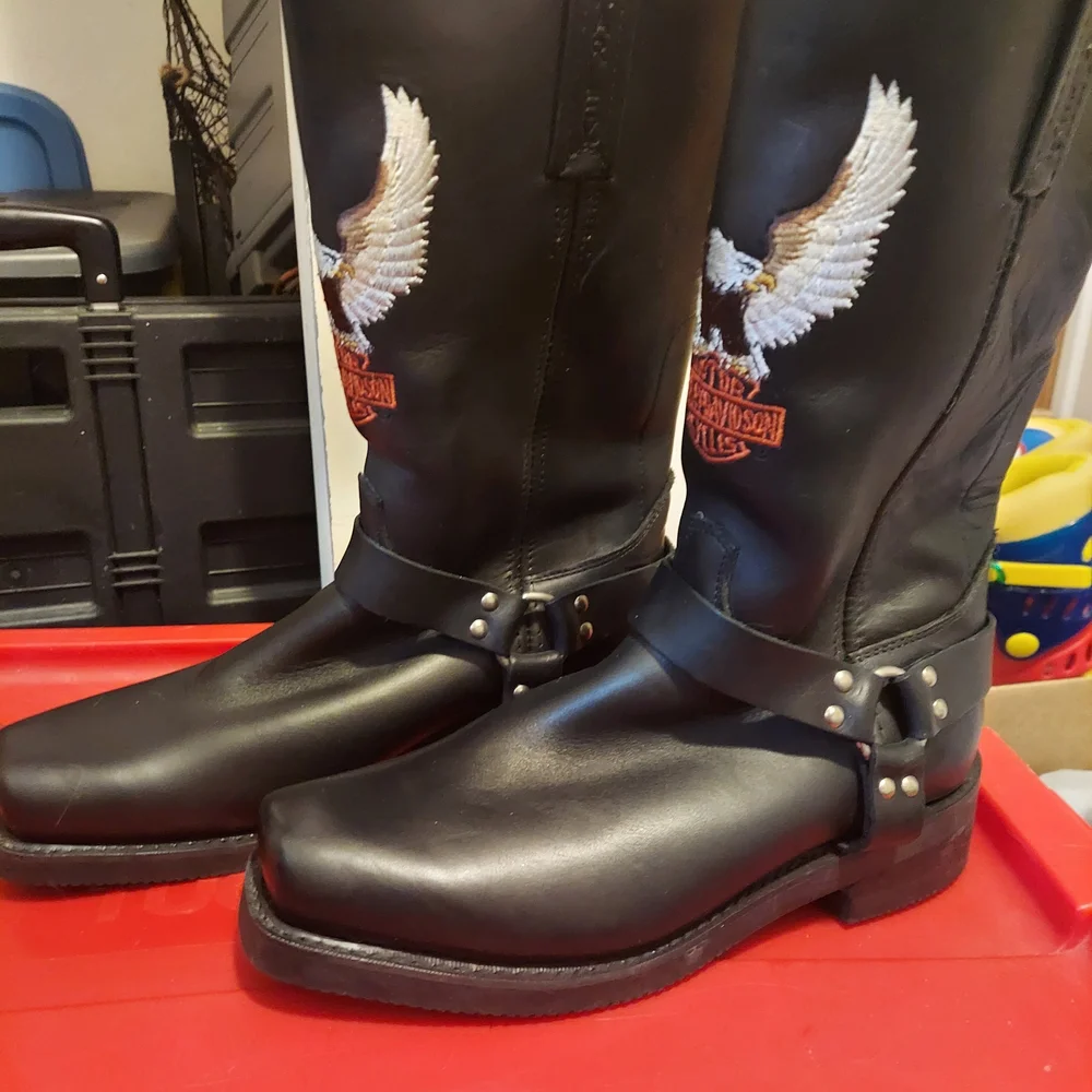 Vintage Harley-Davidson Women's Black Eagle Embroidered Harness Boots Size 9.5 - Picture 2 of 11